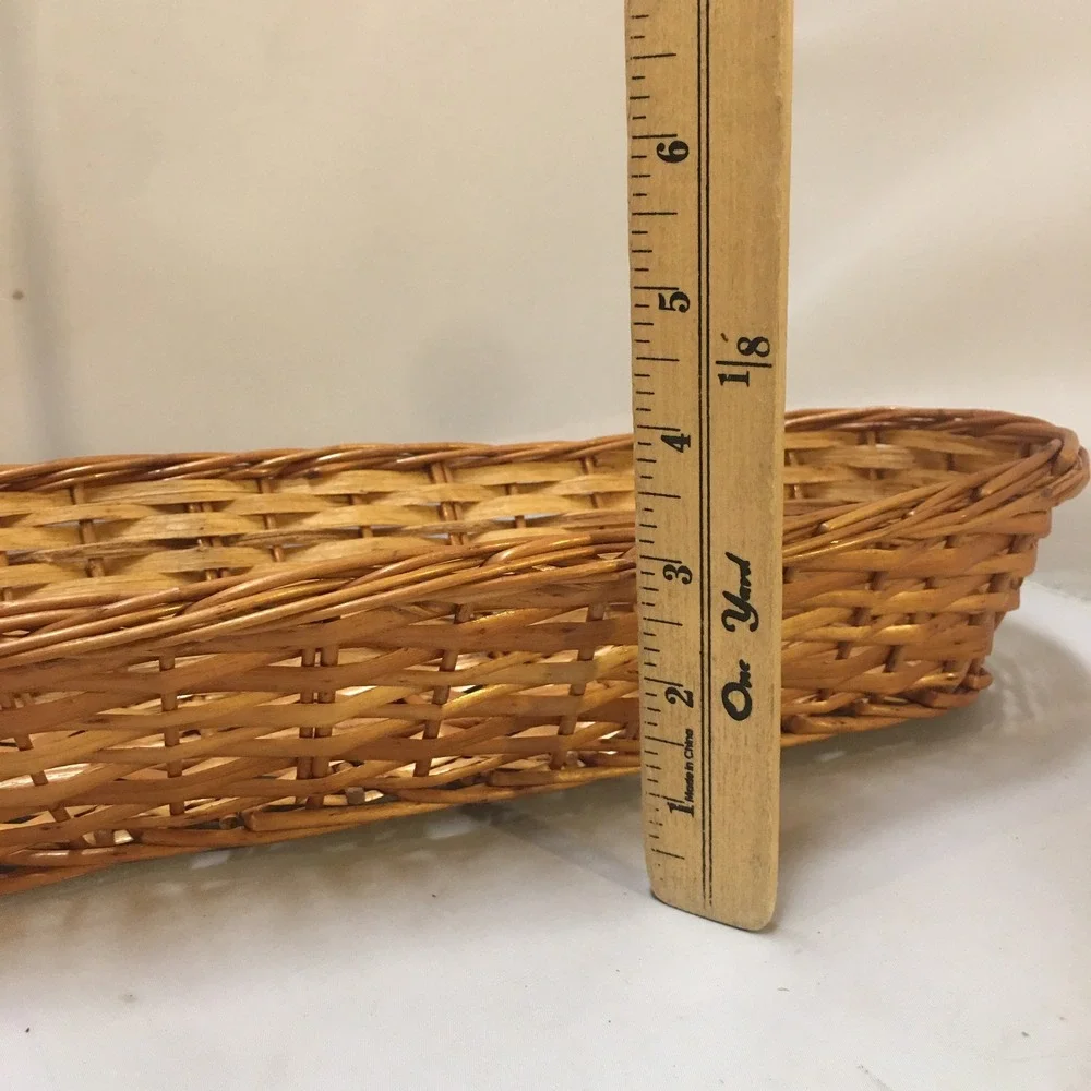 Woven Wicker Bread Basket Home Decor 15 Inch Brown Oval Storage Cottagecore Farm